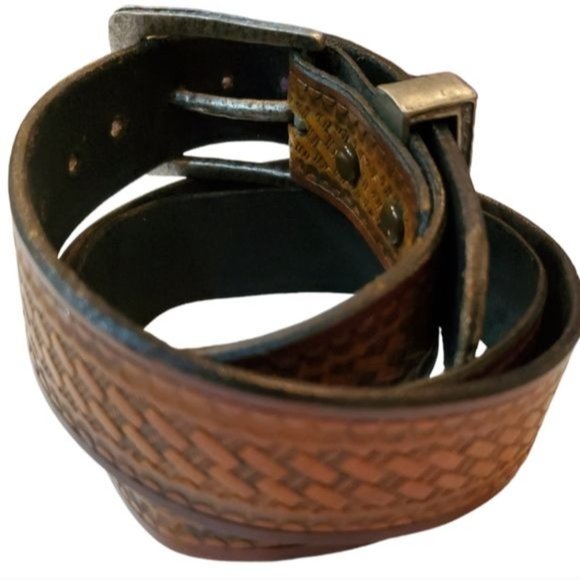 RODEO WIDE LEATHER BROWN EMBOSSED HIGH QUALITY BELT - Picture 2 of 6